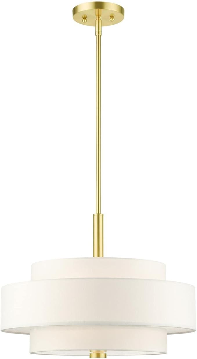 Livex Lighting 50874-12 Meridian Collection 4-Light Chandelier with Off-White Hardback Fabric Shade, Satin Brass,18" L x 18" W x 52" H