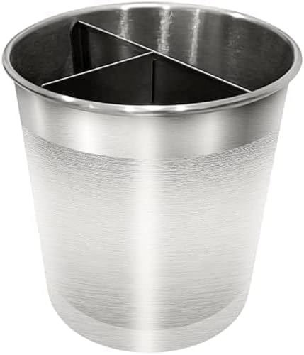 Cooler Kitchen Rotating Extra Large Stainless Steel Utensil Holder Caddy with Sturdy No-Tip Weighted Base, Removable Divider, and Gripped Insert Bottom -Dishwasher Safe Metal Cooking Utensil Holderâ