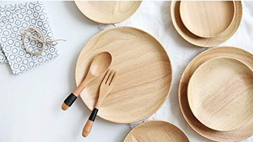 2 Pack 5.9 inch Round Wood Dish, Plate Acacia Wooden For Food Dish, Sweets Fruit Dessert Coffee Dish, Round Wood Dinner Tableware Plates, Tray for Home Decoration (5.9 Inch)