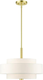 Livex Lighting 50874-12 Meridian Collection 4-Light Chandelier with Off-White Hardback Fabric Shade, Satin Brass,18" L x 18" W x 52" H