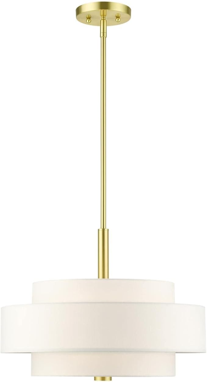 Livex Lighting 50874-12 Meridian Collection 4-Light Chandelier with Off-White Hardback Fabric Shade, Satin Brass,18" L x 18" W x 52" H