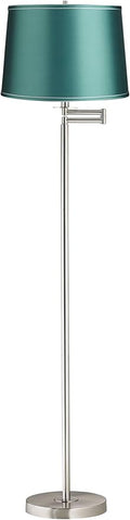 360 Lighting Druckman Modern 60 1/2" Tall Standing Floor Lamp Skinny Adjustable Swing Arm Pole Silver Metal Brushed Nickel Finish Living Room Bedroom House Reading Office Teal Blue Drum Shade