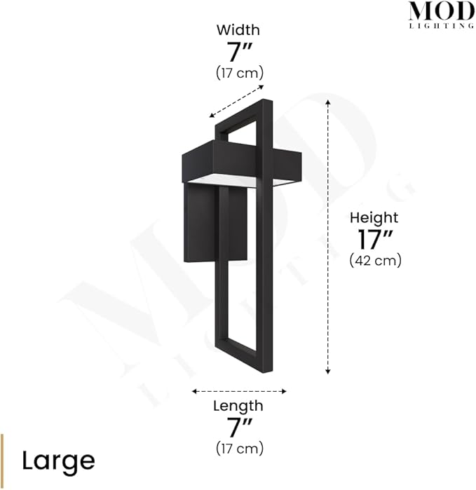 𝗠𝗢𝗗 𝗟𝗜𝗚𝗛𝗧𝗜𝗡𝗚 Terri | Modern Outdoor Wall Lights LED 10W, Exterior Wall Sconce Lights, Stainless Steel Outdoor Light Fixture, Waterproof IP65, 1 Pack (Black | Warm White 3000K | Large 17")