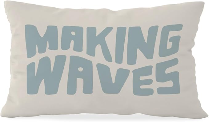 Blue Coastal Throw Pillow Cover 12x20, Blue Dorm Decor, Making Waves Coquette Decor for Girls Room Bedroom Sofa Couch