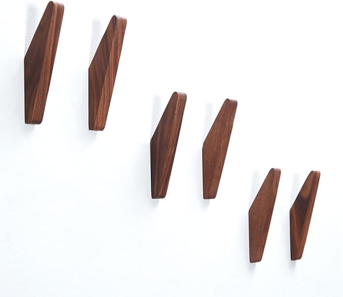 Pack 6 Wood Wall Hooks, Black Walnut Coat Minimalist Design Heavy Duty Robe Hook Wall Mounted Rustic Wooden Hooks Clothes Hanger Hat Rack for Hanging Bathroom Towels.