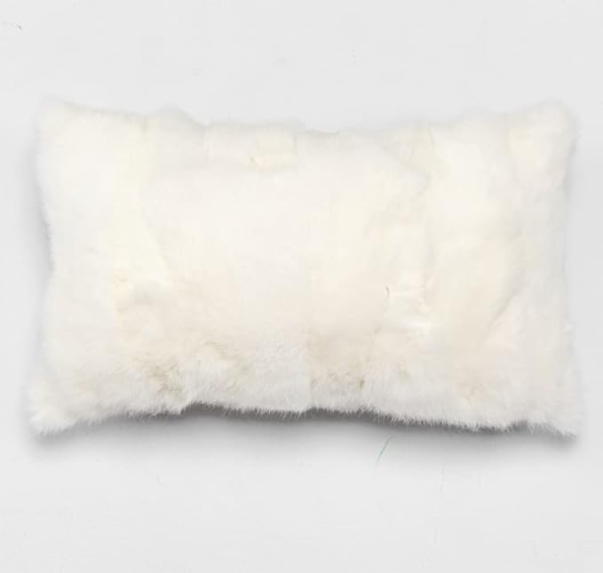 Throw Pillow Covers Fur Rabbit Skin Fur Sofa Pillow Case Cushion Cover (White, 30×50cm（12in×20in）