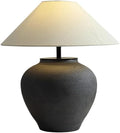 Farmhouse Table Lamps Black 18.8" Tall Ceramic Table Lamp Rustic Southwestern Clay Pot Ceramic Lampshade with Fabric Shade Bedside Nightstand for Living Room Bedroom House Office Entryway (Black)