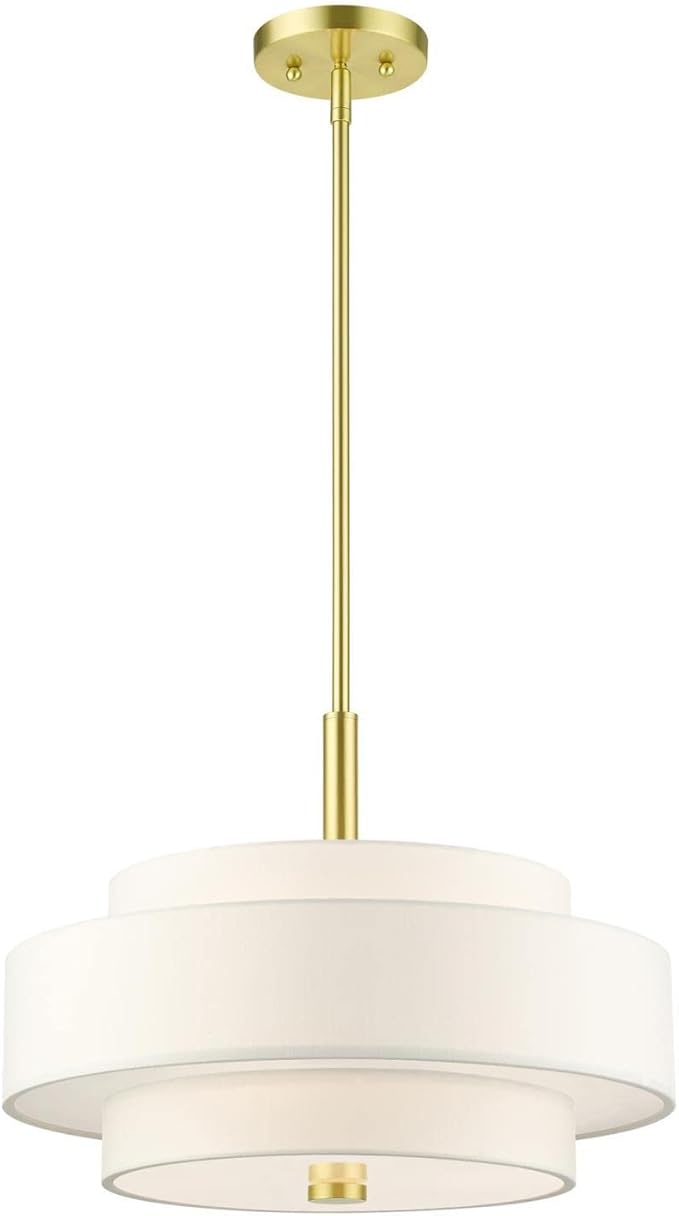 Livex Lighting 50874-12 Meridian Collection 4-Light Chandelier with Off-White Hardback Fabric Shade, Satin Brass,18" L x 18" W x 52" H