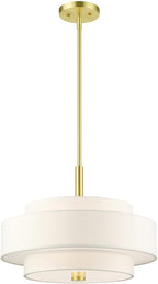 Livex Lighting 50874-12 Meridian Collection 4-Light Chandelier with Off-White Hardback Fabric Shade, Satin Brass,18" L x 18" W x 52" H