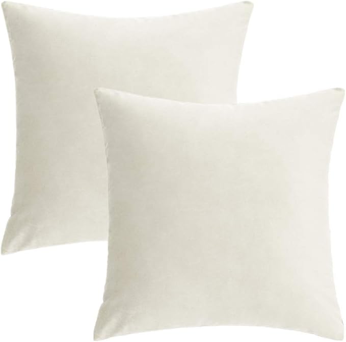 16x16 Beige Cream Velvet Throw Pillow Covers Decorative Soft Solid Square Cushion Cases Set of 2 Home Decor for Couch Car Sofa Chair Bedroom Office