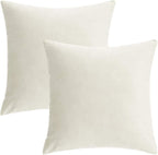 Beige Cream Velvet Throw Pillow Covers Decorative Cozy Cushion Cases Soft Solid Square Home Decor for Couch Car Sofa Bedroom Office 18x18 Inch Set of 2
