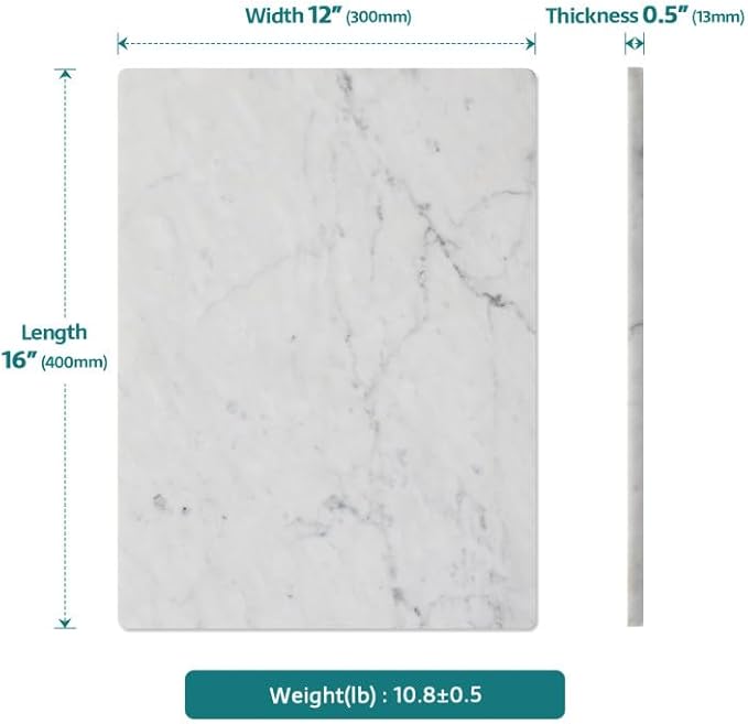 Marble Pastry Board, White Carrara Marble Cutting Board 16 x 12 Inches with Non-Slip Feet for Rolling Dough, Cheese, Pastries, Fruits and Vegetables
