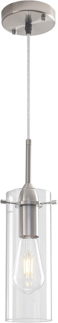 Brushed Nickel Pendant Lights Kitchen Island 1 Pack, Glass Pendant Light, Modern Clear Glass Pendant Light Fixture, Hanging Pendant Lights for Kitchen Island Dining Room Bar
