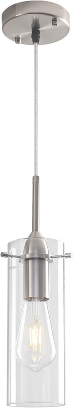 Brushed Nickel Pendant Lights Kitchen Island 1 Pack, Glass Pendant Light, Modern Clear Glass Pendant Light Fixture, Hanging Pendant Lights for Kitchen Island Dining Room Bar