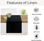 D'Moksha Homes Linen Black Table Runner 90 Inches Long - 100% Pure Linen 14 x 90 Inch Table Runner for Dining, Fall, Autumn and Halloween - Machine Washable