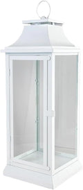 Serene Spaces Living Hurricane Lanterns with Clear Glass Panels, Perfect for Home Decor, Parties & Events, Table Top Or Hanging Lantern for Indoor & Outdoor (Medium - White)