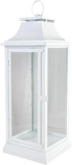 Serene Spaces Living Hurricane Lanterns with Clear Glass Panels, Perfect for Home Decor, Parties & Events, Table Top Or Hanging Lantern for Indoor & Outdoor (Medium - White)