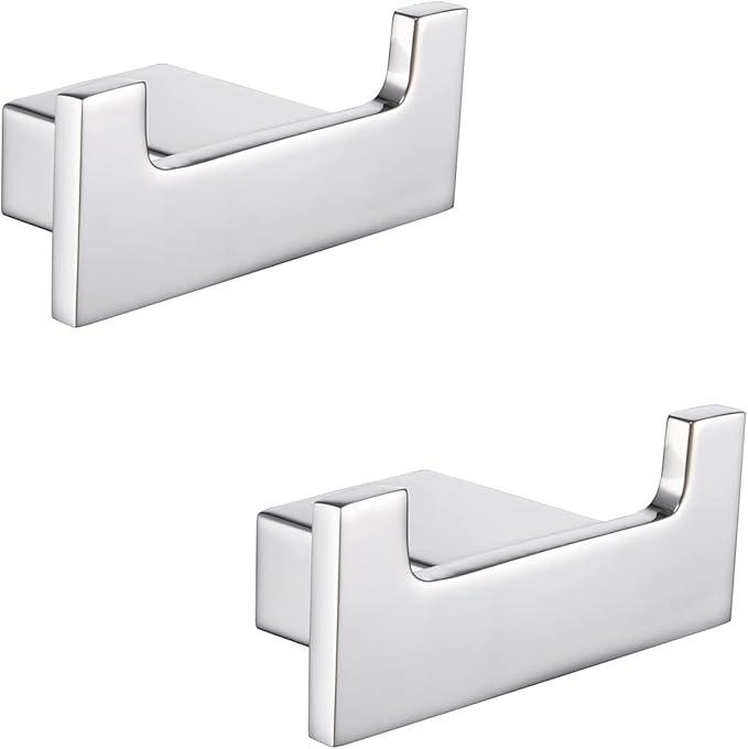 RANDOM Double Towel Hooks for Bathroom Wall Hook Heavy Duty Coat Robe Clothes Towel Sponges Hooks Holder SUS304 Stainless Steel Wall Mount Bathroom Kitchen Accessories 2 Pack Polished Chrome.