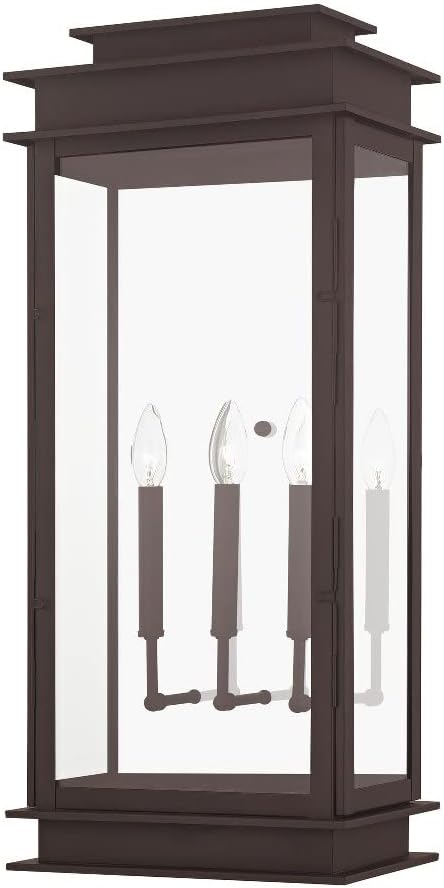 Livex 20208-04 Transitional Three Light Outdoor Wall Lantern from Princeton Collection in Black Finish