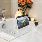 Acrylic Bathtub Tray Clear Bathtub Caddy Bath Tray Table for Tub Luxury Spa with Book and Wine Glass Holder Bathroom Accessories for Bathroom Decoration, Transparent 35.4inch