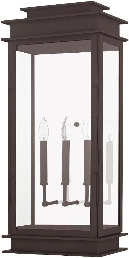 Livex 20208-04 Transitional Three Light Outdoor Wall Lantern from Princeton Collection in Black Finish