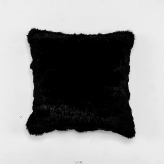 Rabbit Skin Fur Luxury Pillowcases Cushion Cover Soft Throw Cases for Living Rooms Home Living Room Decorative Rabbit Hide Cushion Cover Throw Pillow Covers Case (Black) 16in×16in