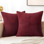 MIULEE Christmas Burgundy Corduroy Pillow Covers Pack of 2 Boho Decorative Spliced Throw Pillow Covers Soft Solid Couch Pillowcases Cross Patchwork Cushion Covers for Living Room Bed Sofa 16x16 inch