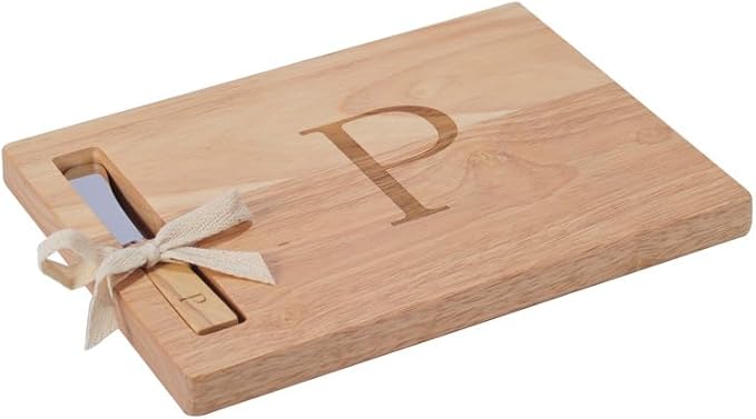 Miicol Wood Charcuterie Board, Monogram Cheese Board 10 Inch, Personalized Initial Cutting Board with Spreader, Unique Housewarming Gift, Ideal for Kitchen, Home, Letter P