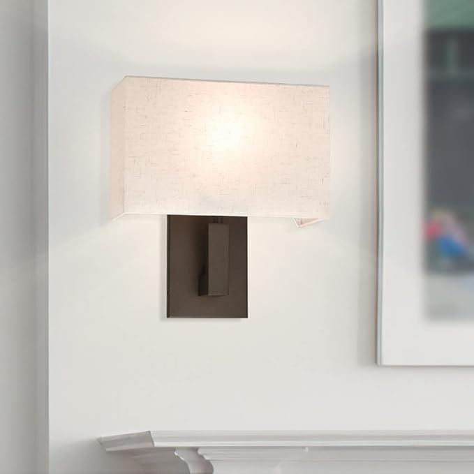 XiNBEi Lighting Bedside Wall Lamp, Single Wall Sconce Lighting with Fabric Shade Dark Bronze Reading Wall Mounted Light for Bedroom Living Room XB-W1289-DB