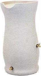 Impressions Corsican Decorative Rain Barrel, 50 Gallon Capacity,Unique Textured White Ceramic Look with Brass Spigots Finish, Modern Design