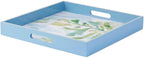 rockflowerpaper Sea Kelp 15inch Square Lacquered Wooden Serving Tray with Handles, Coffee Table Ottoman Tray for Dining. for Food, Drinks, Cocktail, Great for Parties, Entertaining & Gift