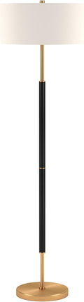 Henn&Hart 2-Light Floor Lamp with Fabric Shade in Matte Black/Brass/White, Floor Lamp for Home Office, Bedroom, Living Room, 61" Tall
