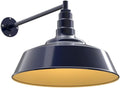 Steel Lighting Co. Redondo Barn Light | Outdoor Wall Mounted | 20 inch Dome | 20" Straight Arm | Large Farmhouse Warehouse Light Made in America | Navy Blue Exterior/Brass Interior