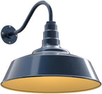 Steel Lighting Co. Redondo Barn Light | Outdoor Wall Mounted | 20 inch Dome | 16" Gooseneck | Large Farmhouse Warehouse Light Made in America | Gray Blue Exterior/Brass Interior
