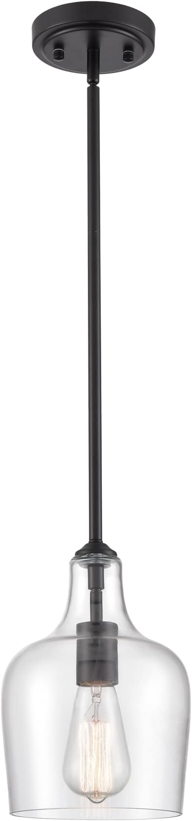 Modern Farmhouse Pendant Lighting for Kitchen Island Glass Black Pendant Light Fixtures Rod-Hung