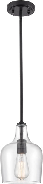 Modern Farmhouse Pendant Lighting for Kitchen Island Glass Black Pendant Light Fixtures Rod-Hung