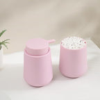Matte Pink Bathroom Accessories 2 Piece Set Plastic Soap Dispenser and Toothbrush Holder for Modern Bathroom Decor