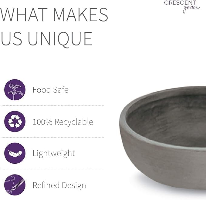 Crescent Garden Large Outdoor Planter Bowl – Double-Walled Resin Pot with Drain Hole for Water Gardens, Fountains, Decorative Landscaping - 30" W x 12" H (Old Bronze Color)