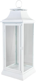 Serene Spaces Living White Hurricane Lanterns with Clear Glass Panels, Perfect for Home Decor, Parties & Events, Table Top Or Hanging Lantern for Indoor & Outdoor, Measure 25" Tall and 9.75" Diameter