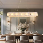 L54in Alabaster Chandelier for Dining Room, Rectangular Modern Chandelier, Spanish Natural Marble Chandeliers, 2-Tiers Pendant Lights Kitchen Island, Chandelier for Living Room, For Foyer, Entryway