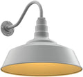 Steel Lighting Co. Redondo Barn Light | Outdoor Wall Mounted | 20 inch Dome | 16" Gooseneck | Large Farmhouse Warehouse Light Made in America | Modern Gray Exterior/Brass Interior