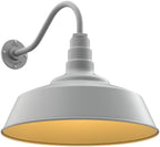 Steel Lighting Co. Redondo Barn Light | Outdoor Wall Mounted | 20 inch Dome | 16" Gooseneck | Large Farmhouse Warehouse Light Made in America | Modern Gray Exterior/Brass Interior