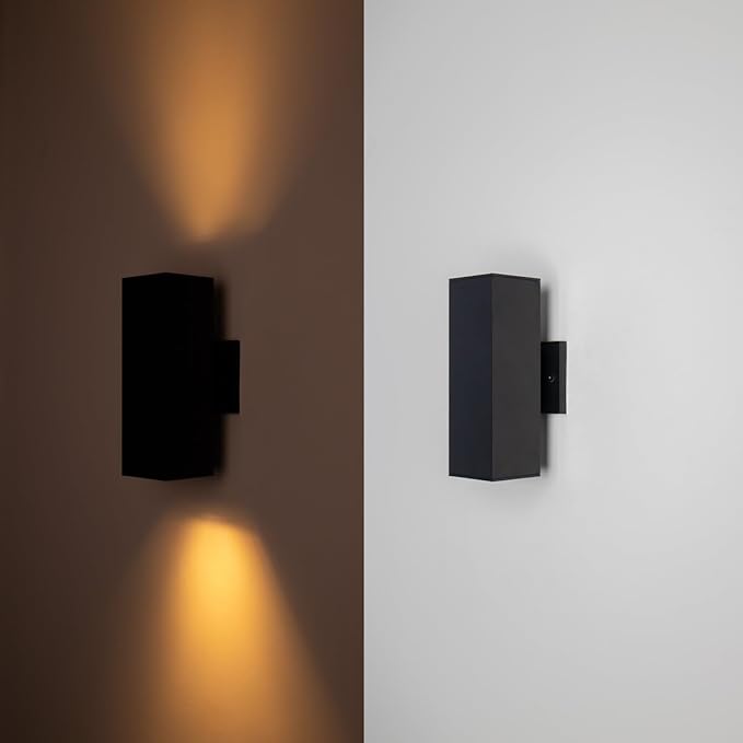 mirrea Modern Outdoor Porch Light Patio Light in 2 Lights with Aluminum Rectangular Tube and Tempered Glass Cover Waterproof Wall Sconce 6 Pack (Matte Black)