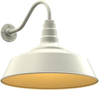 Steel Lighting Co. Redondo Barn Light | Outdoor Wall Mounted | 20 inch Dome | 16" Gooseneck | Large Farmhouse Warehouse Light Made in America | Cream Exterior/Brass Interior