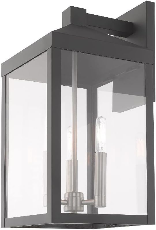 Livex Lighting 20584-80 Nyack - 17.5" Three Light Outdoor Wall Lantern, Nordic Gray Finish with Clear Glass