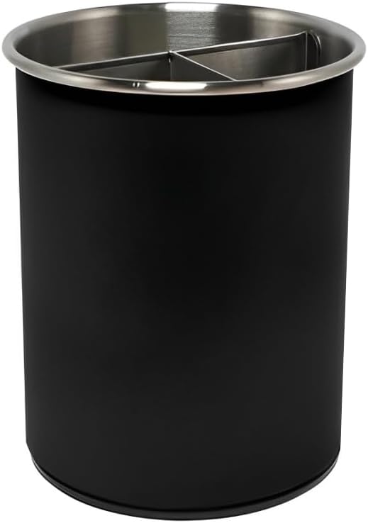 TENGINE Stainless Utensil Holder 360° Rotating 6.5X5.25 Inch Utensil Crocks for Kitchen Counter with Removable Divider Black