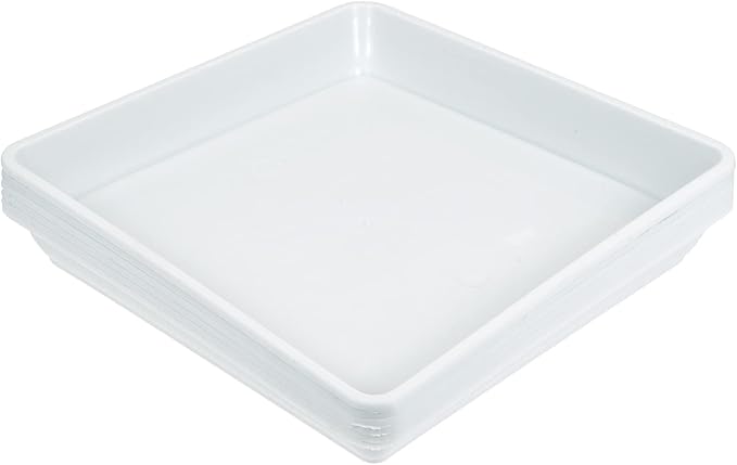 MECCANIXITY Plant Pot Saucer 7 Inch Plastic Square Flower Drip Tray for Indoor Outdoor, White Pack of 6