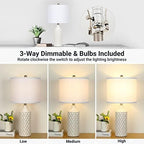 Ceramic Table Lamps Set of 2, White Modern Bedside 25" Nightstand Lamp 3-Way Dimmable Lamp for Bedroom Living Room Farmhouse, Side Table Lamp, Bulbs Included