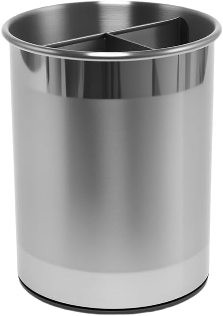 TENGINE Stainless Utensil Holder 360° Rotating 6.5X5.25 Inch Utensil Crocks for Kitchen Counter with Removable Divider Sliver
