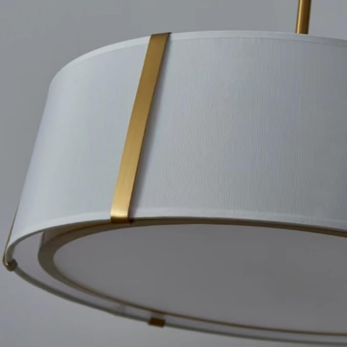 Shrine Lighting Drum Chandeliers, Modern Style, Drum Pendant Light for Living Space, D18'' x H6'', Adjustable Chains 39.4'', E12*4 Sockets, White Lampshade & Brass Finish